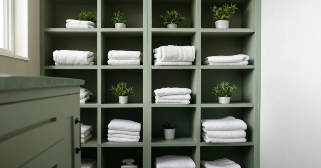 Sage Green and Open Shelving for Functionality