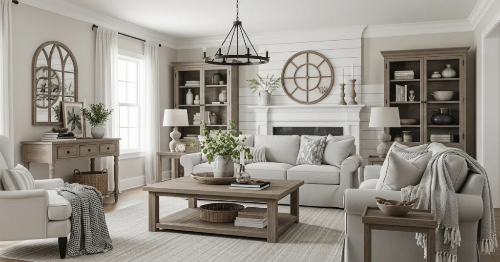 What Defines a Farmhouse Living Room?