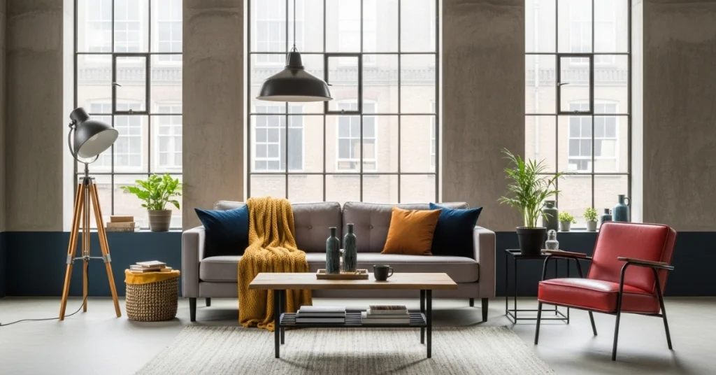 Accent Colors for an Industrial Living Room