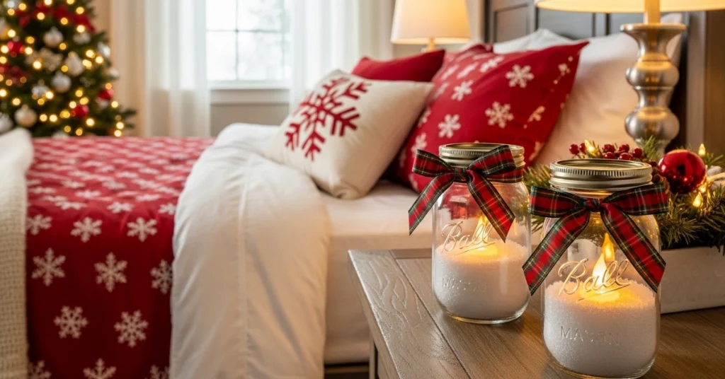DIY Christmas Bedroom Decor Projects: Mason Jar Candle Holders