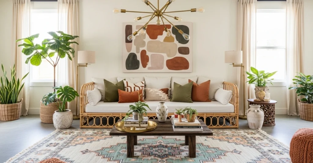 Inspiration from Real Boho Modern Living Rooms: Luxe Bohemian Escape