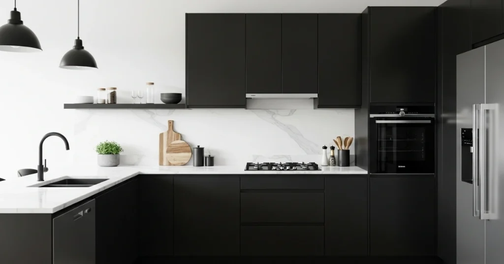 Modern Minimalist Black Kitchen Cabinets
