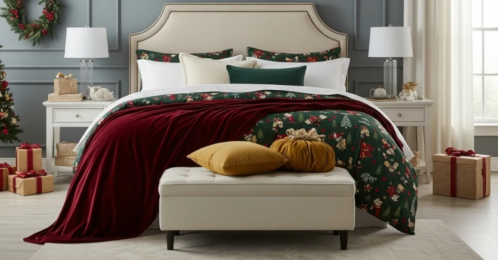 Luxurious Linens for a Cozy Christmas Bedroom Textured Elegance