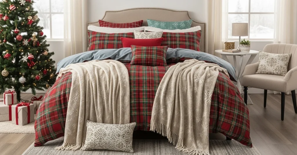 Luxurious Linens for a Cozy Christmas Bedroom Festive Patterns