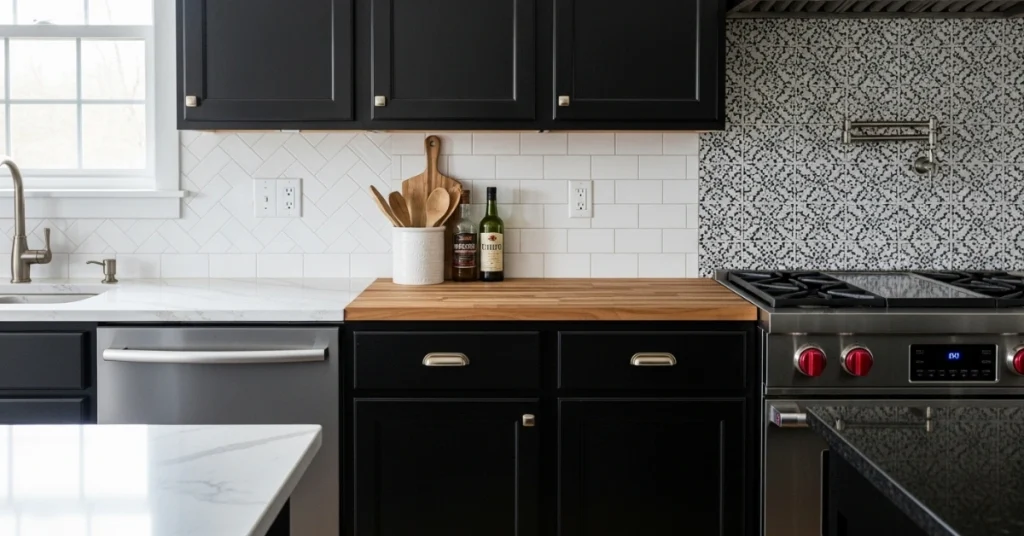 Pairing Black Kitchen Cabinets with Countertops and Backsplashes