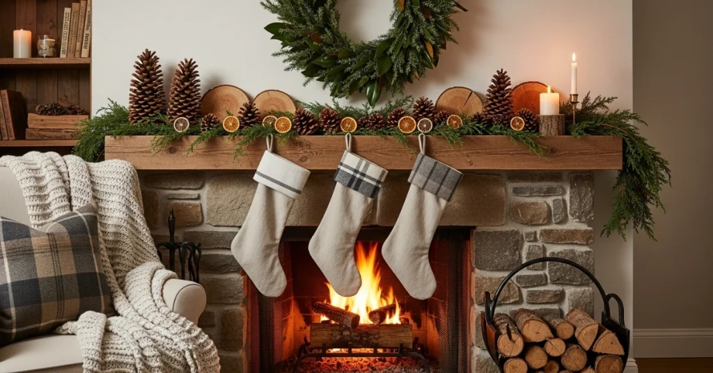 Christmas Fireplace Style: Rustic Country Charm