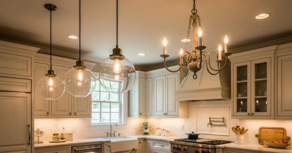 Lighting Ideas for Antique White Kitchen Cabinets