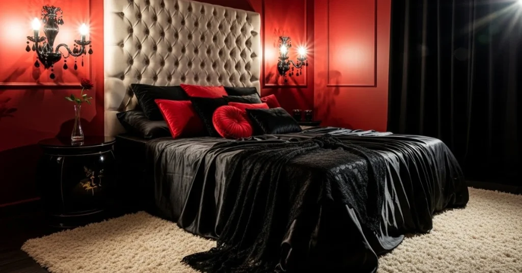 Boudoir-Style Red and Black Bedroom