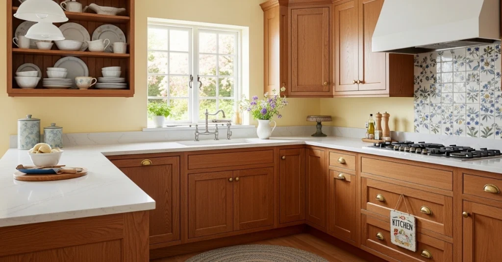 Cottage-Style Kitchen That Pair Beautifully with Honey Oak Cabinets