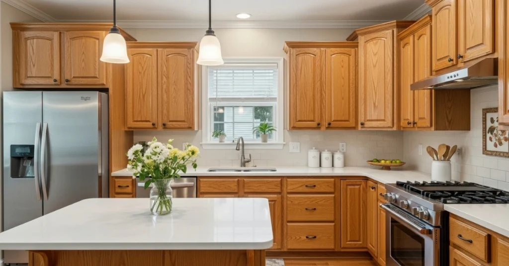 Soft Whites Wall Colors for Honey Oak Kitchen Cabinets
