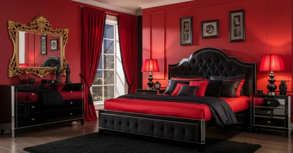 Classic Luxury Red and Black Bedroom 