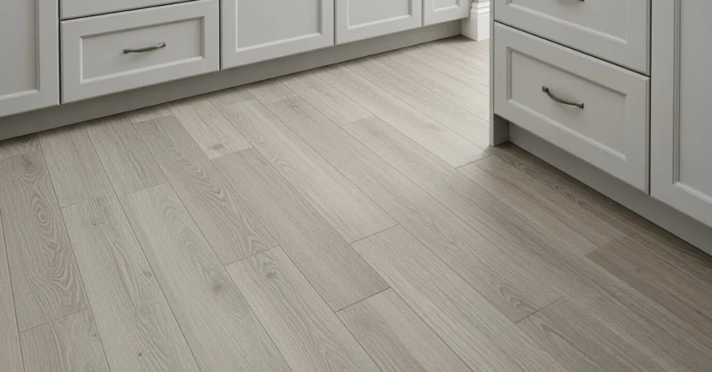 Flooring Foundations Under Light Gray Kitchen Cabinets